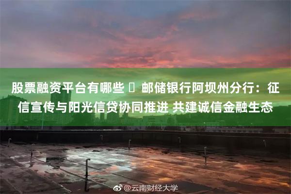 股票融资平台有哪些 ​邮储银行阿坝州分行：征信宣传与阳光信贷协同推进 共建诚信金融生态